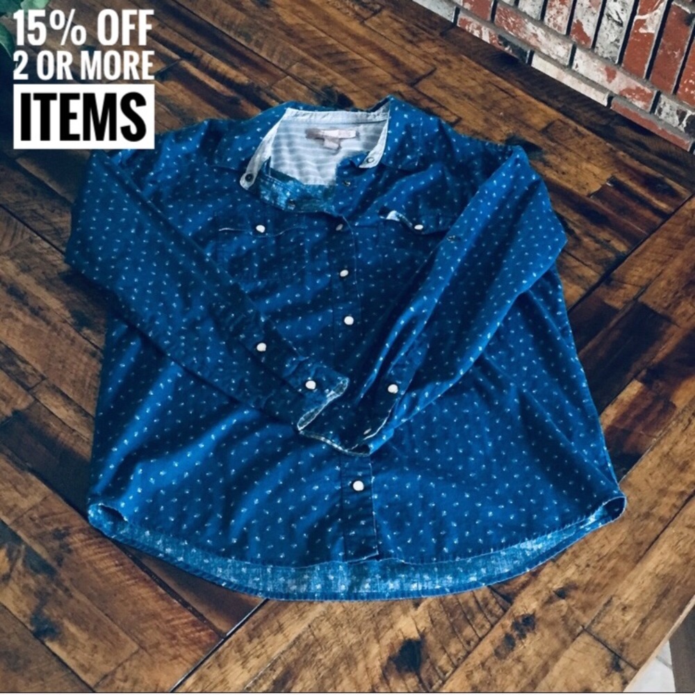 Woman Blue Button Down Shirt